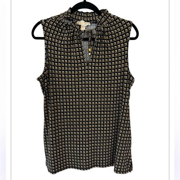 Michael Kors Women’s Printed Ruffle Neck Tank Top with Tie Front Size L - Picture 1 of 10